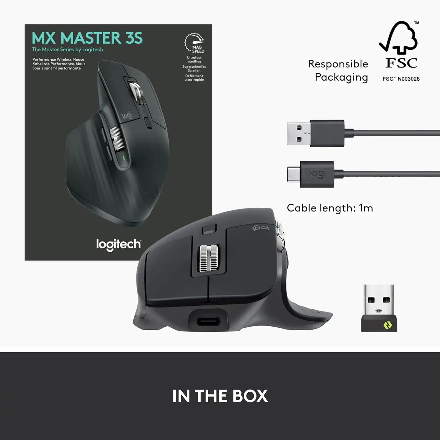 Logitech MX Master 3S - Wireless Performance Mouse with Ultra-Fast Scrolling, Ergonomic, 8K DPI, Glass Tracking, Silent Clicks, USB-C, Bluetooth, Windows, Linux, Chrome